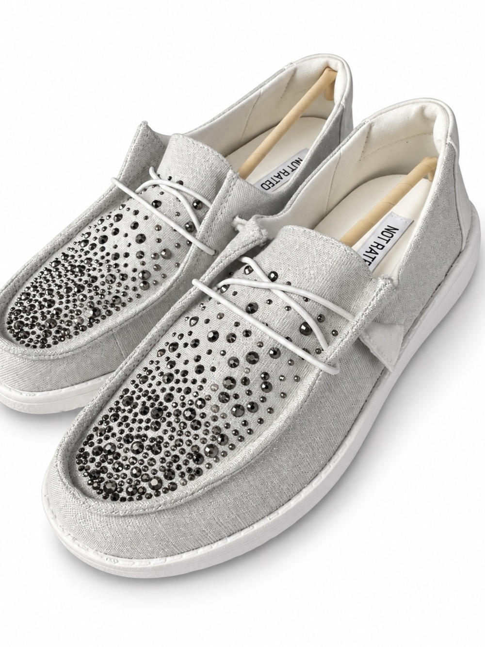 Naughty Monkey Maco Water Drop Gray Silver Crystal-Studded Slip-On Sneakers
